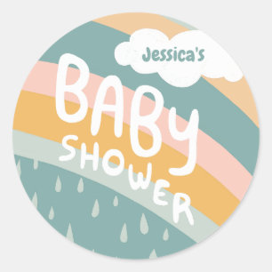 Pegatina Redonda BABY SHOWER Cute nubes Personalizado de lluvia arc