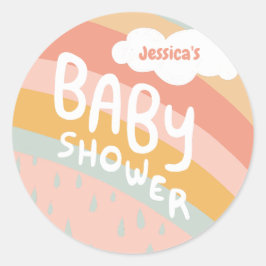 Pegatina Redonda BABY SHOWER Cute nubes Personalizado de lluvia arc