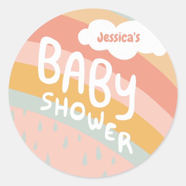 Pegatina Redonda BABY SHOWER Cute nubes Personalizado de lluvia arc (Anverso)