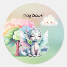 Pegatina Redonda Baby Shower Cute Pastel Dragon