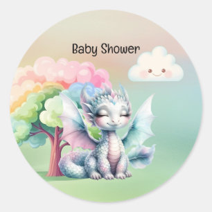 Pegatina Redonda Baby Shower Cute Pastel Dragon