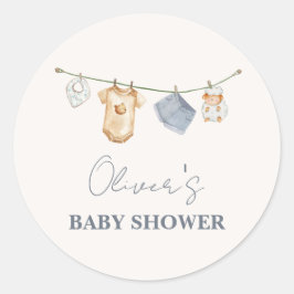 Pegatina Redonda Baby Shower Cute Simple Boho Clothesline