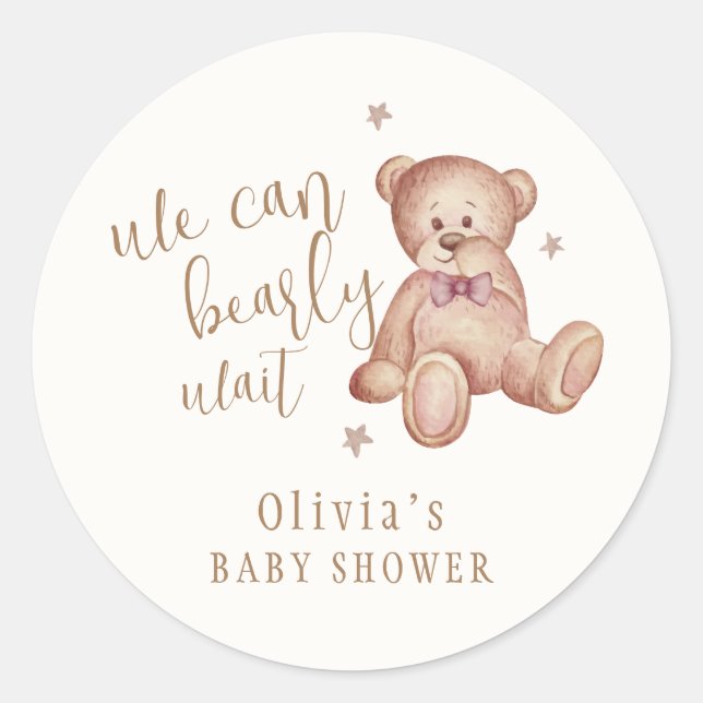 Pegatina Redonda Baby Shower Cute Simple Teddy Bear (Anverso)