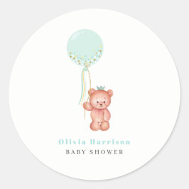 Pegatina Redonda Baby Shower Cute Simple Teddy Bear
