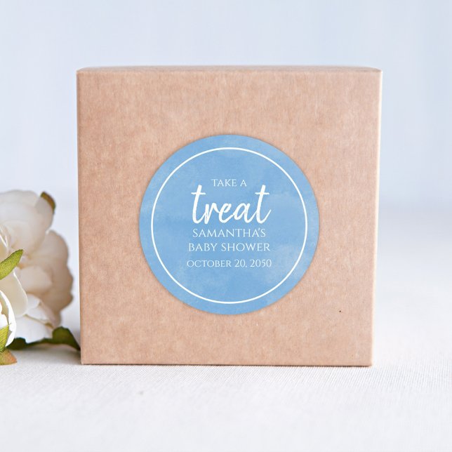 Pegatina Redonda Baby Shower Cute Watercolor Blue Whimsical Trete (Subido por el creador)