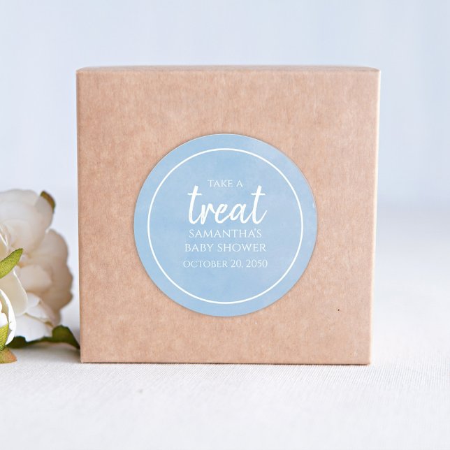 Pegatina Redonda Baby Shower Cute Watercolor Blue Whimsical Trete (Subido por el creador)