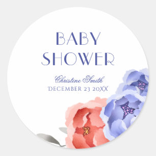 Pegatina Redonda Baby Shower de acuarela floral de la tormenta de i