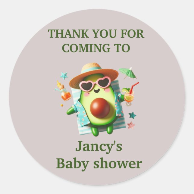 Pegatina Redonda Baby Shower de aguacate personalizado / (Anverso)