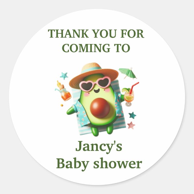 Pegatina Redonda Baby Shower de aguacate personalizado / (Anverso)