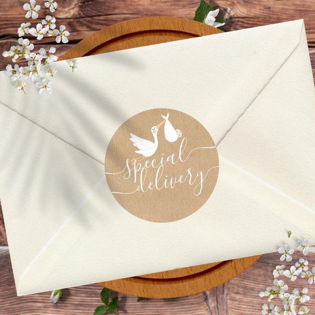 Pegatina Redonda Baby Shower de almacén de entrega especial (Special Delivery Stork Baby Shower Classic Round Sticker)
