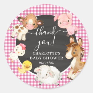 Pegatina Redonda Baby Shower de animales de granja