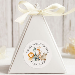 Pegatina Redonda Baby Shower de animales de la guardería Zoo Safari