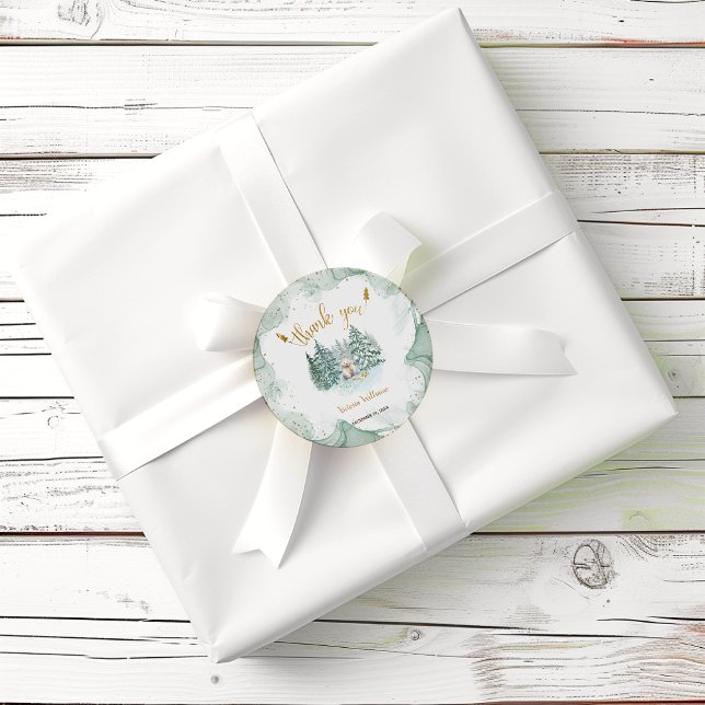 Pegatina Redonda Baby Shower de animales del Ártico Gracias (Subido por el creador)