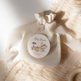 Pegatina Redonda Baby Shower de animales salvajes de Safari