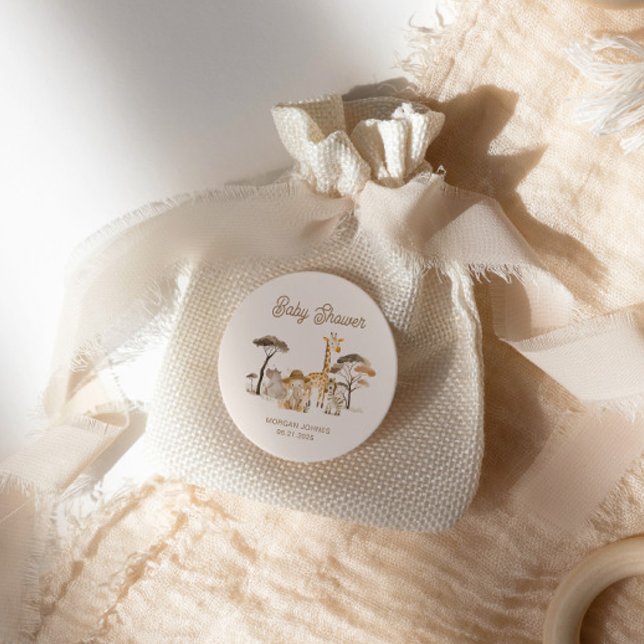 Pegatina Redonda Baby Shower de animales salvajes de Safari (Subido por el creador)