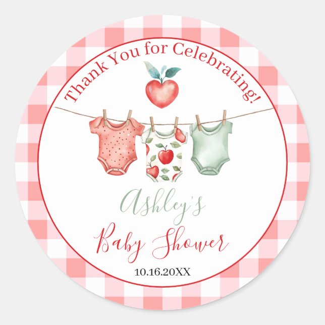 Pegatina Redonda Baby Shower de Apple of My Eye (Anverso)