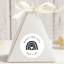Pegatina Redonda Baby Shower de arcoiris blanco negro simple y mode