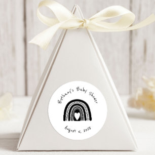 Pegatina Redonda Baby Shower de arcoiris blanco negro simple y mode