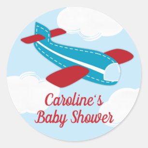 Pegatina Redonda Baby Shower de avión retro