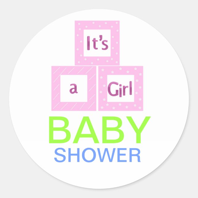 Pegatina Redonda Baby Shower de Baby Blocks (Anverso)