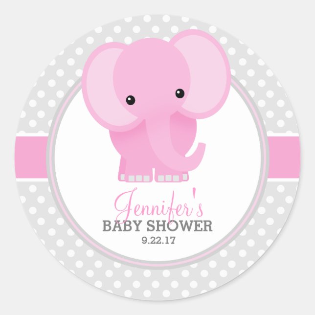 Pegatina Redonda Baby Shower de Baby Elephant (rosa) (Anverso)
