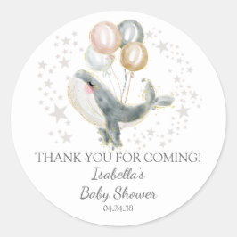 Pegatina Redonda Baby Shower de ballena azul gris