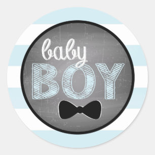 Pegatina Redonda Baby Shower de banda azul con corbata