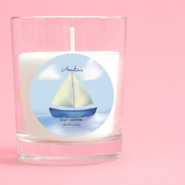 Pegatina Redonda Baby Shower de barco velero azul personalizado