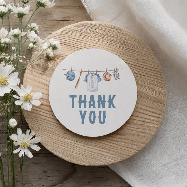 Pegatina Redonda Baby Shower de béisbol, gracias (Subido por el creador)