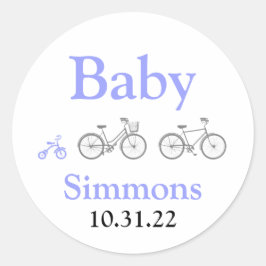 Pegatina Redonda Baby Shower de bicicletas Periwinkle