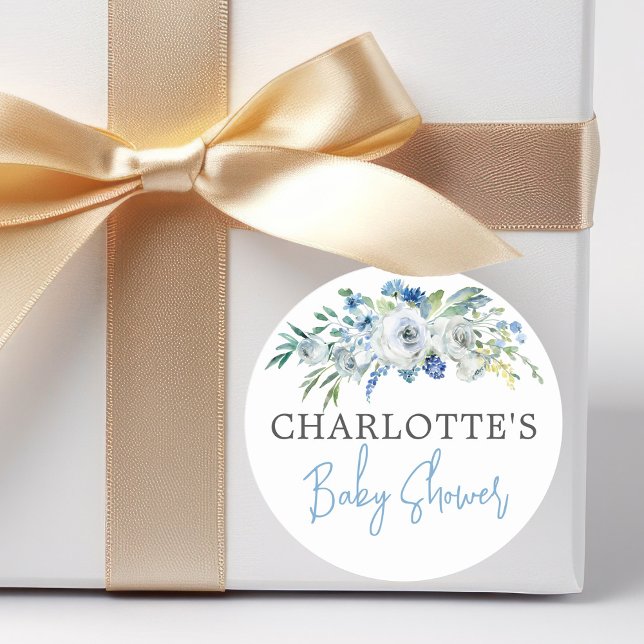 Pegatina Redonda Baby Shower de Blue Floral Boy (Subido por el creador)