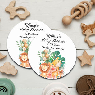 Pegatina Redonda Baby Shower de Boho Jungle Animals