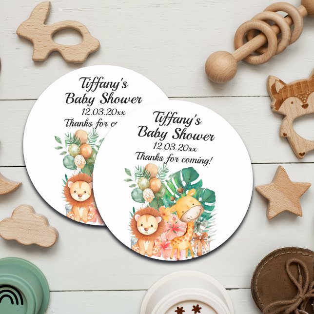 Pegatina Redonda Baby Shower de Boho Jungle Animals (Subido por el creador)