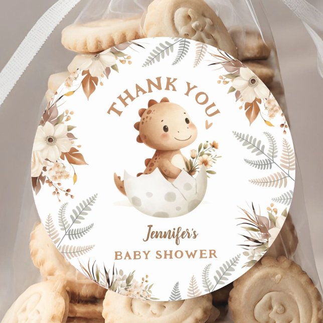Pegatina Redonda Baby Shower de Boho Neutral Cute Dinosaur (Subido por el creador)