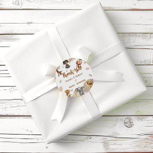 Pegatina Redonda Baby Shower de Boho Safari Animals Gracias