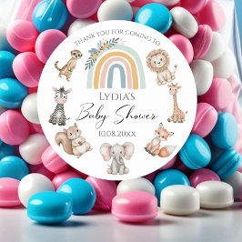 Pegatina Redonda Baby Shower de Boho Woodland Jungle Animals