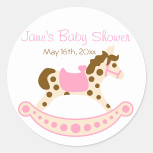 Pegatina Redonda Baby Shower de caballo rosado