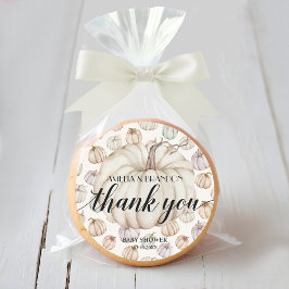 Pegatina Redonda Baby Shower de calabaza blanca Gracias