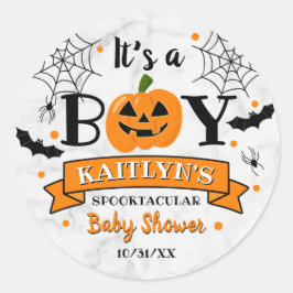 Pegatina Redonda Baby Shower de calabaza de calabaza de Halloween "