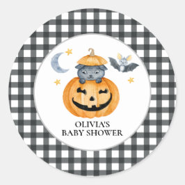 Pegatina Redonda Baby Shower de calabaza de Halloween Jack-O-Lanter