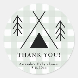 Pegatina Redonda Baby shower de camping - Gracias