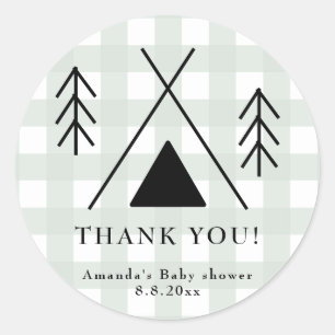 Pegatina Redonda Baby shower de camping - Gracias