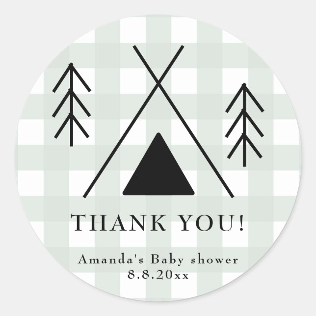 Pegatina Redonda Baby shower de camping - Gracias (Anverso)