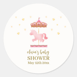 Pegatina Redonda Baby Shower de Carnaval elegante de oro rosa