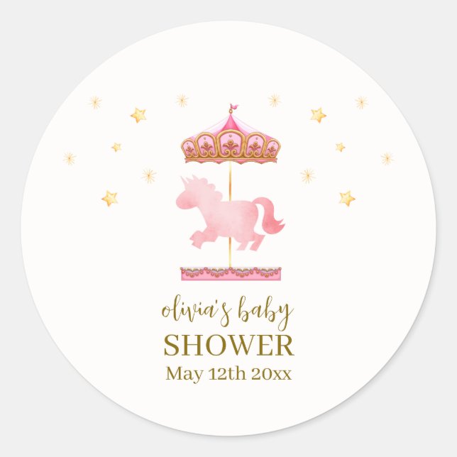 Pegatina Redonda Baby Shower de Carnaval elegante de oro rosa (Anverso)