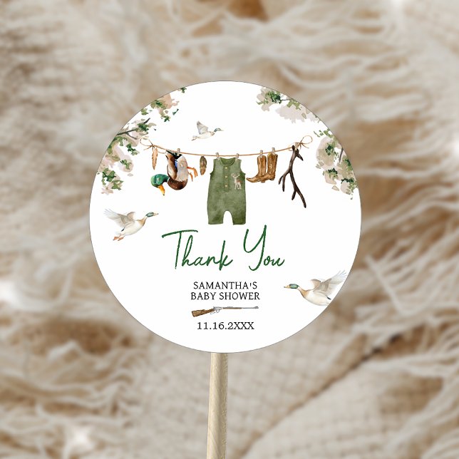 Pegatina Redonda Baby Shower de caza de pato (Duck Hunting Baby Shower Sticker)