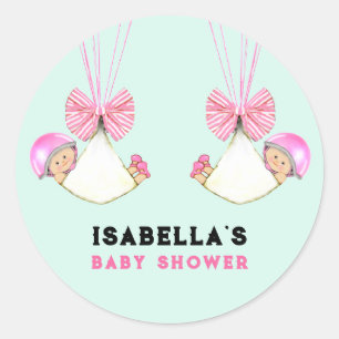 Pegatina Redonda Baby Shower de Chicas gemelos