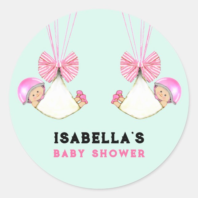 Pegatina Redonda Baby Shower de Chicas gemelos (Anverso)
