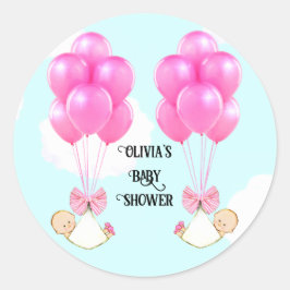 Pegatina Redonda Baby Shower de Chicas gemelos