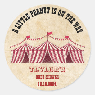 Pegatina Redonda Baby Shower de circo vintage Little Peanut